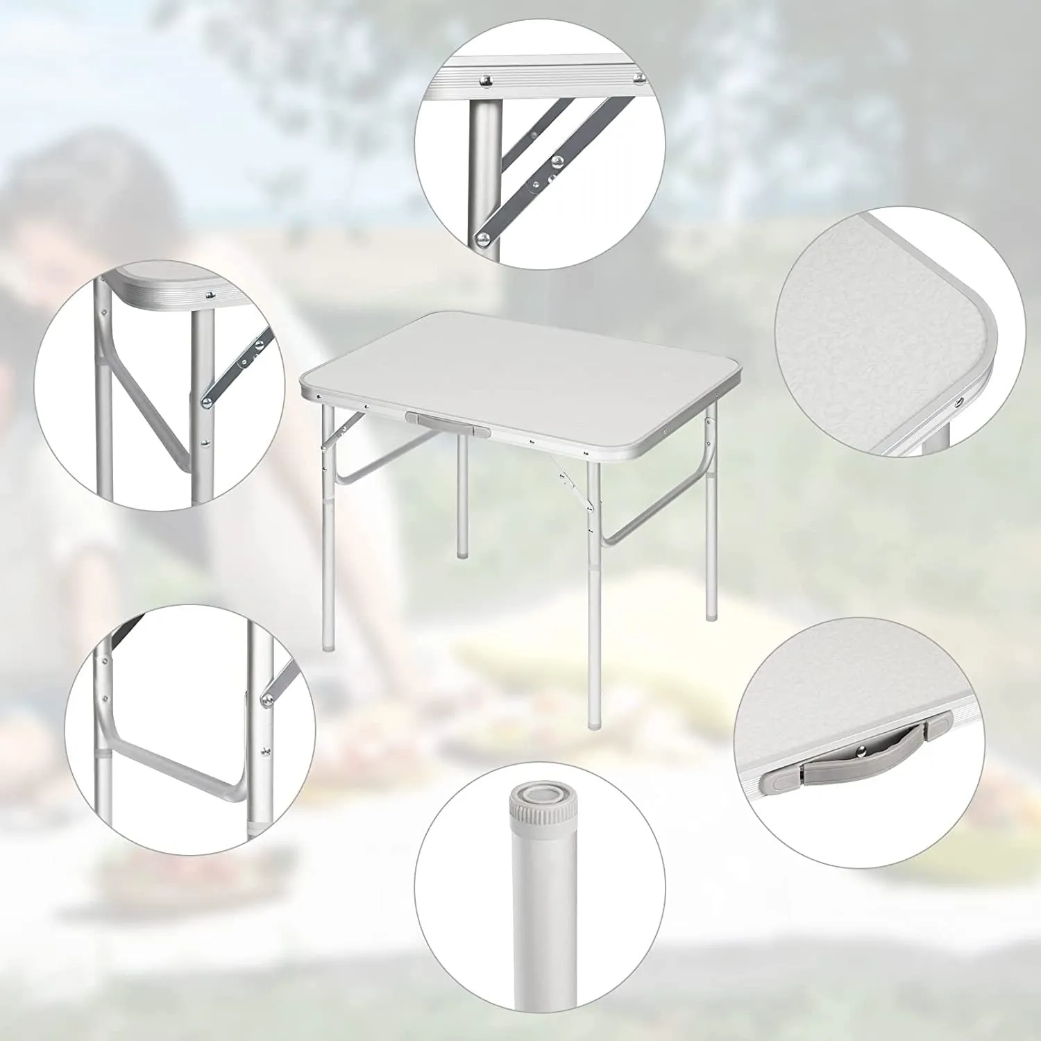 Rootz Camping Table - Outdoor Folding Table - Picnic Table - Lightweight & Foldable - Height Adjustable - Sturdy & Stable - 55cm x 25.5/58.5cm x 75cm