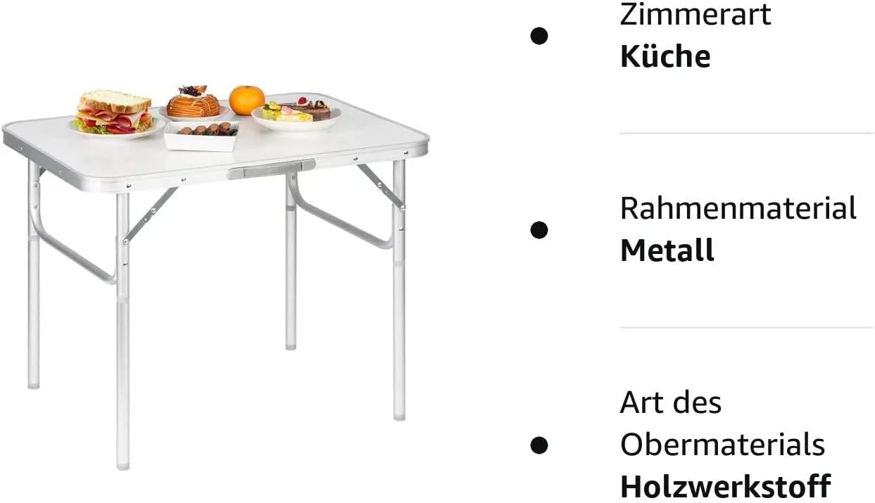 Rootz Camping Table - Outdoor Folding Table - Picnic Table - Lightweight & Foldable - Height Adjustable - Sturdy & Stable - 55cm x 25.5/58.5cm x 75cm