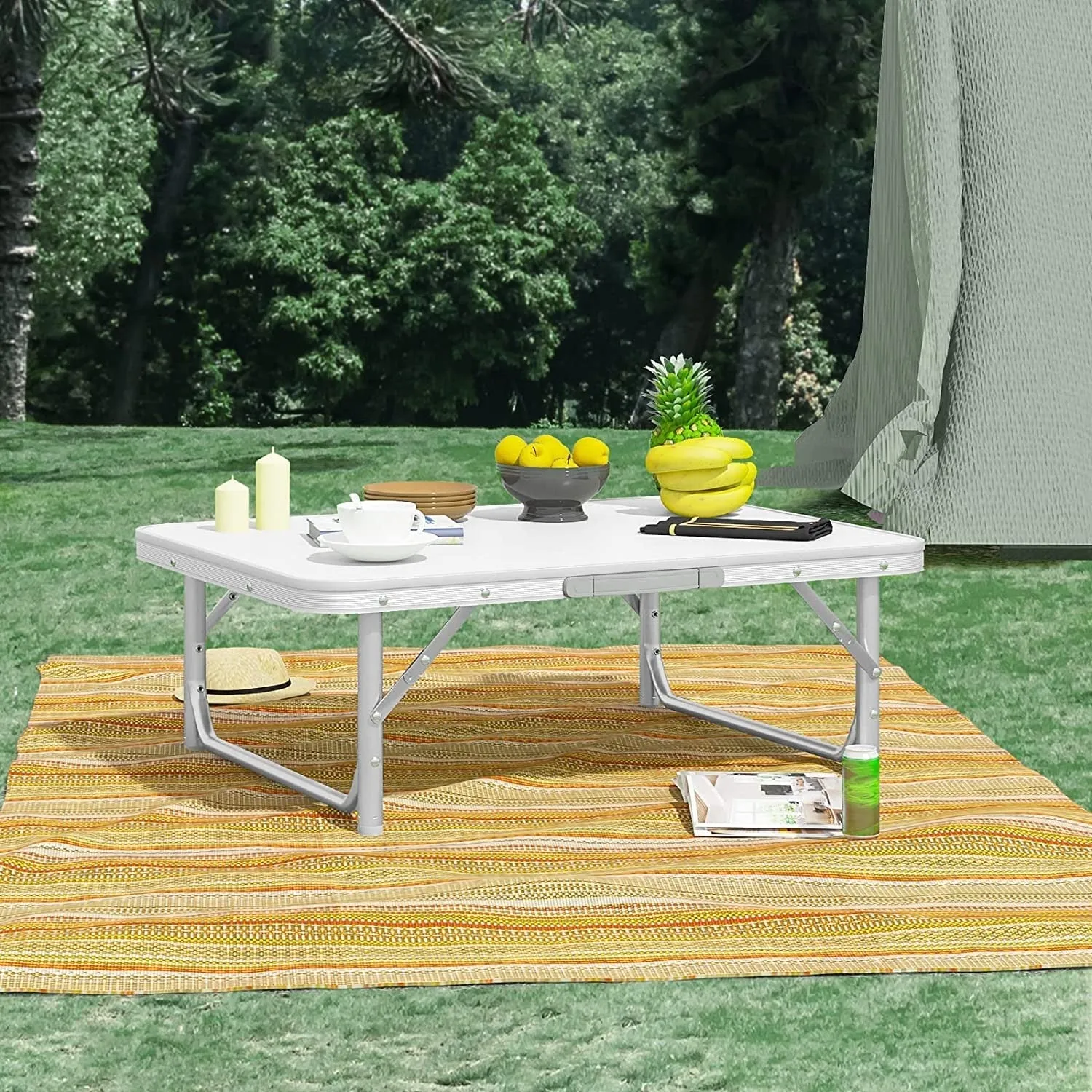 Rootz Camping Table - Outdoor Folding Table - Picnic Table - Lightweight & Foldable - Height Adjustable - Sturdy & Stable - 55cm x 25.5/58.5cm x 75cm