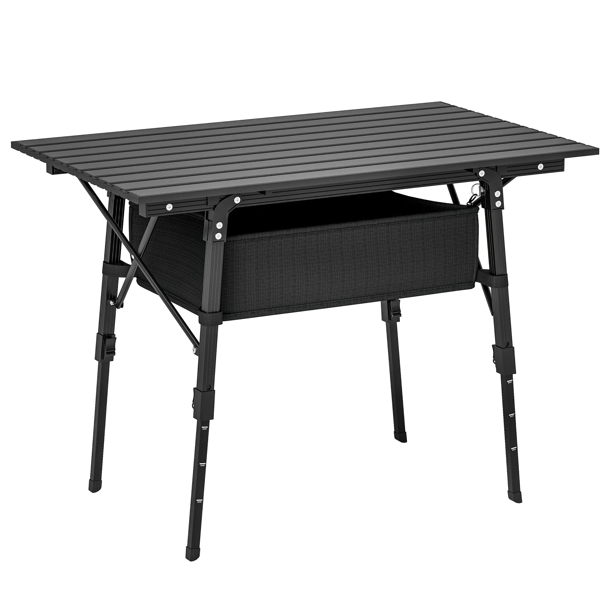 Rootz Camping Table - Picnic Table - Bivvy Table - Adjustable Height & Foldable - 90cm x 55cm x 45-66cm