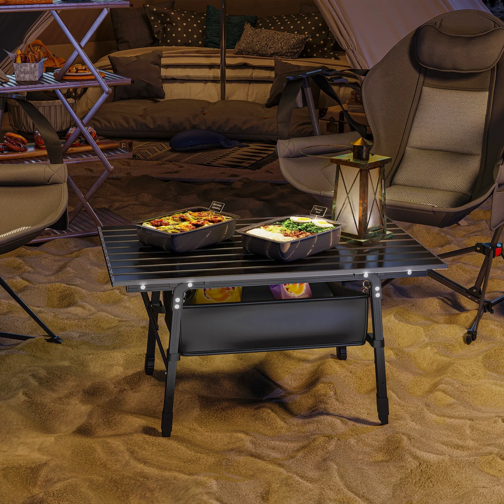 Rootz Camping Table - Picnic Table - Bivvy Table - Adjustable Height & Foldable - 90cm x 55cm x 45-66cm