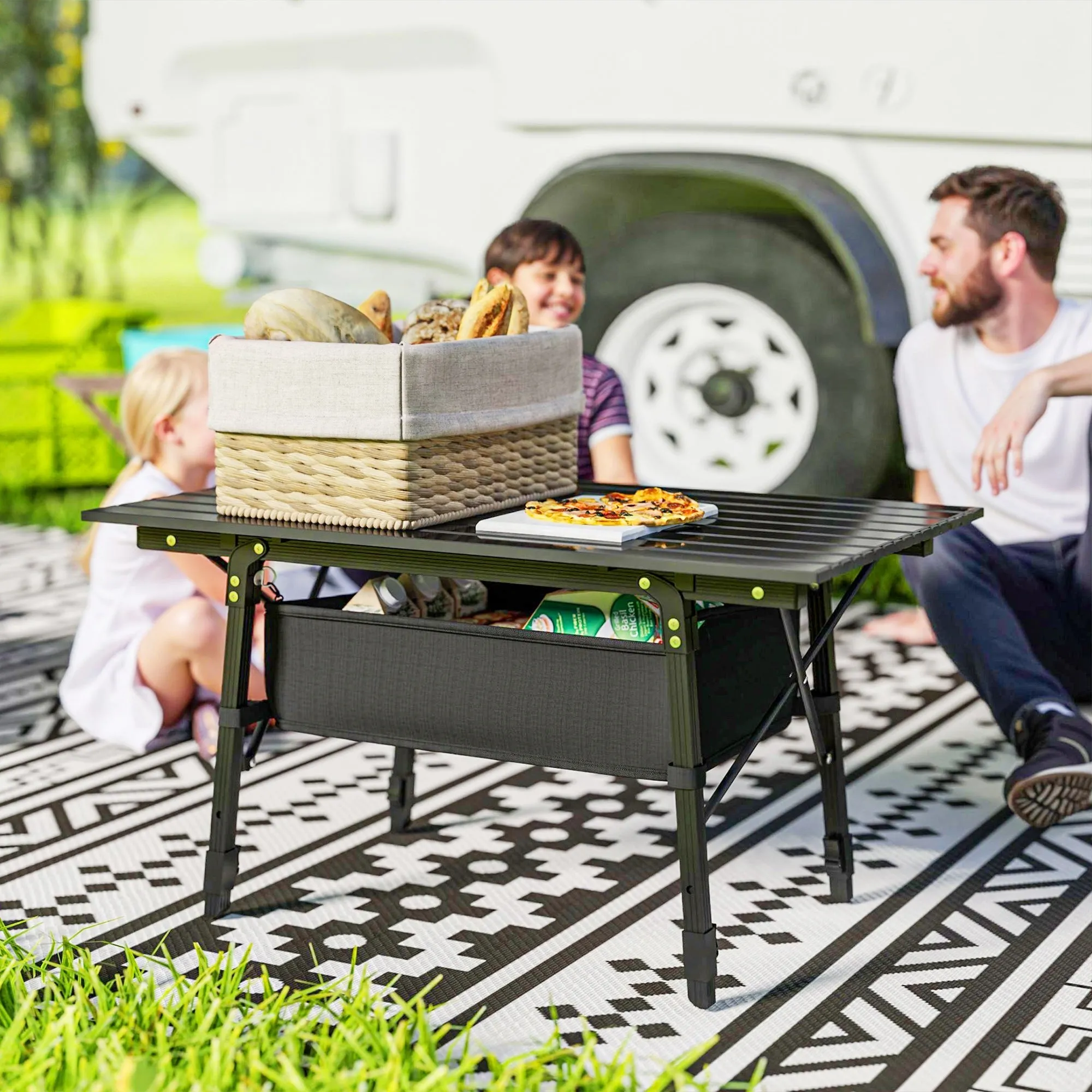 Rootz Camping Table - Picnic Table - Bivvy Table - Adjustable Height & Foldable - 90cm x 55cm x 45-66cm