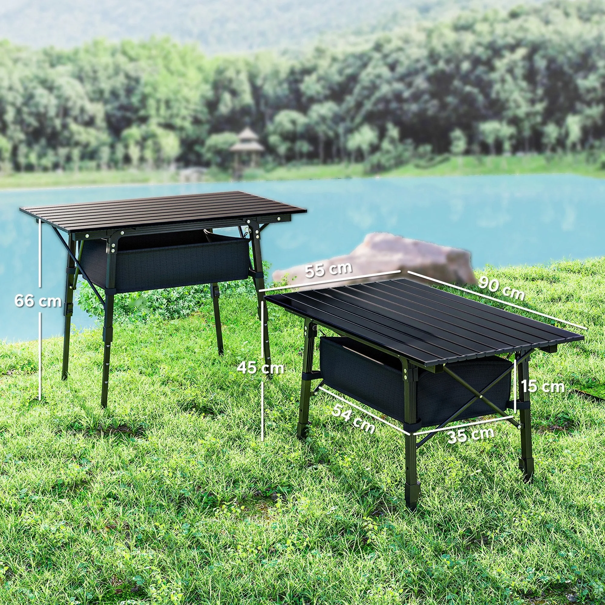 Rootz Camping Table - Picnic Table - Bivvy Table - Adjustable Height & Foldable - 90cm x 55cm x 45-66cm