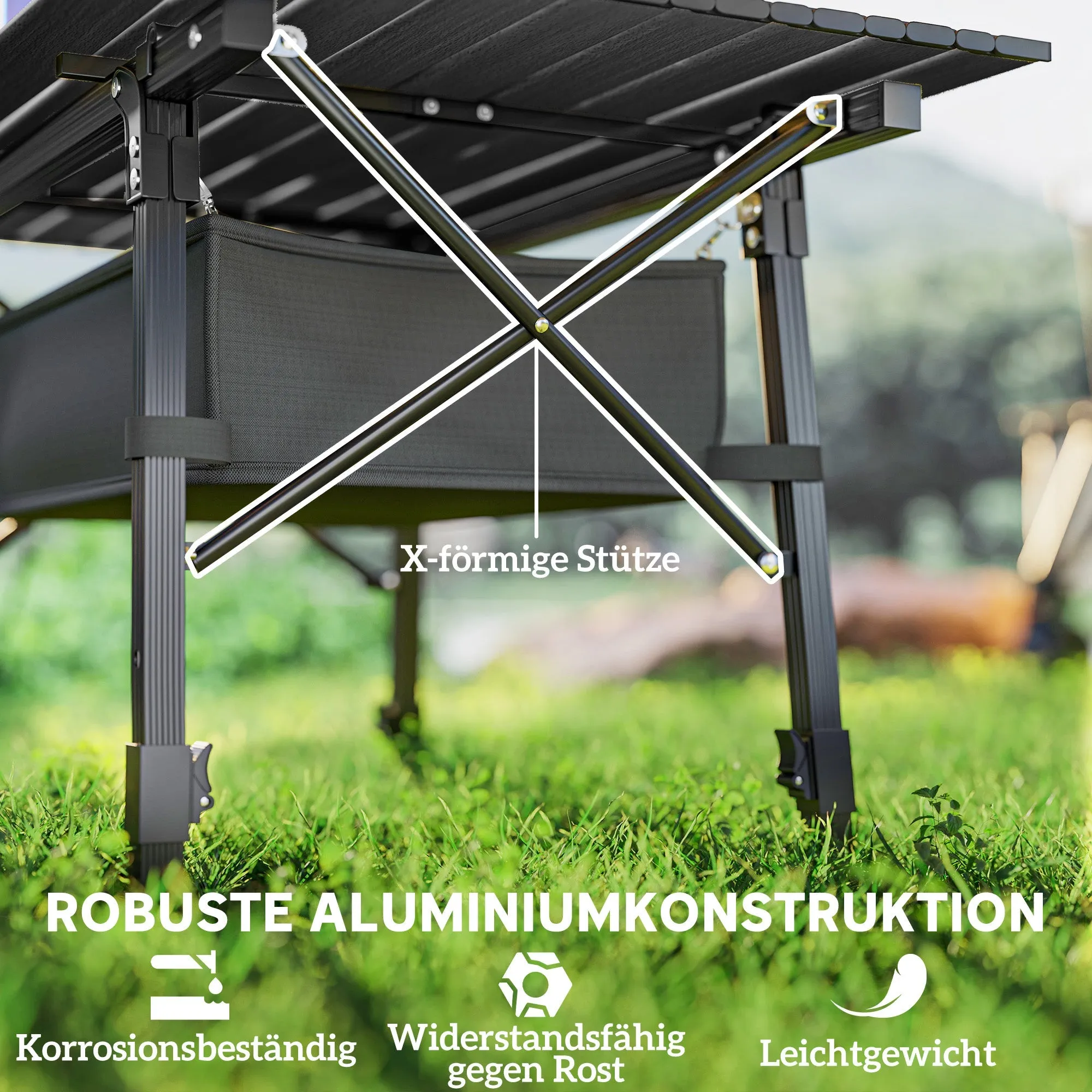 Rootz Camping Table - Picnic Table - Bivvy Table - Adjustable Height & Foldable - 90cm x 55cm x 45-66cm