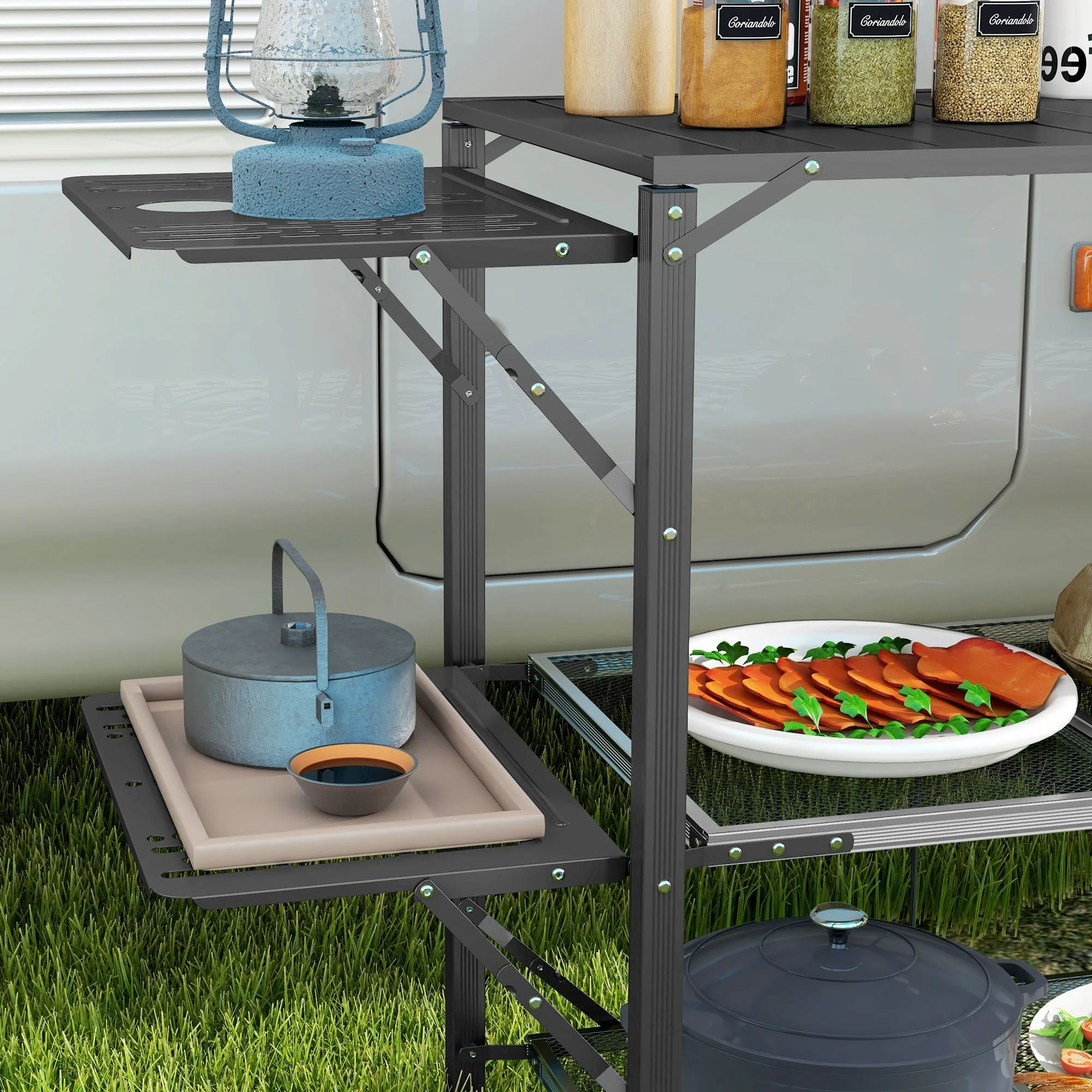 Rootz Folding Camping Kitchen Table - Portable Cooking Station - Travel Camping Table - Carry Bag Included - 126cm x 46cm x 81cm