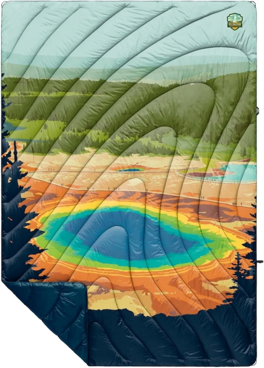 Rumpl Original Puffy Blanket - Warm Puffy Camping Blanket, 100% Recycled Polyester Insulation, Lightweight, Packable, Water-Resistant, Outdoor Puffer Blanket, 52"x75", Yellowstone