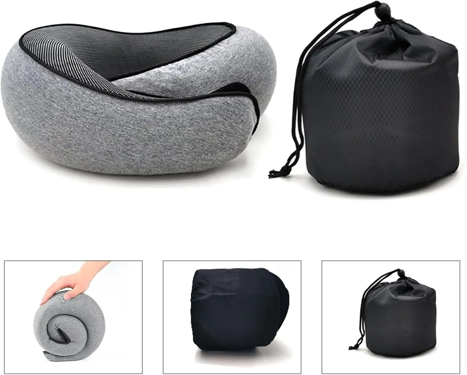 RURING Travel Pillows for Airplanes, Travel Neck Pillow Travel Pillow, Neck Pillow Airplane Memory Foam 360 Degree Support Stowable Pillows for Airplanes Offices and Cars (Dark Gray)