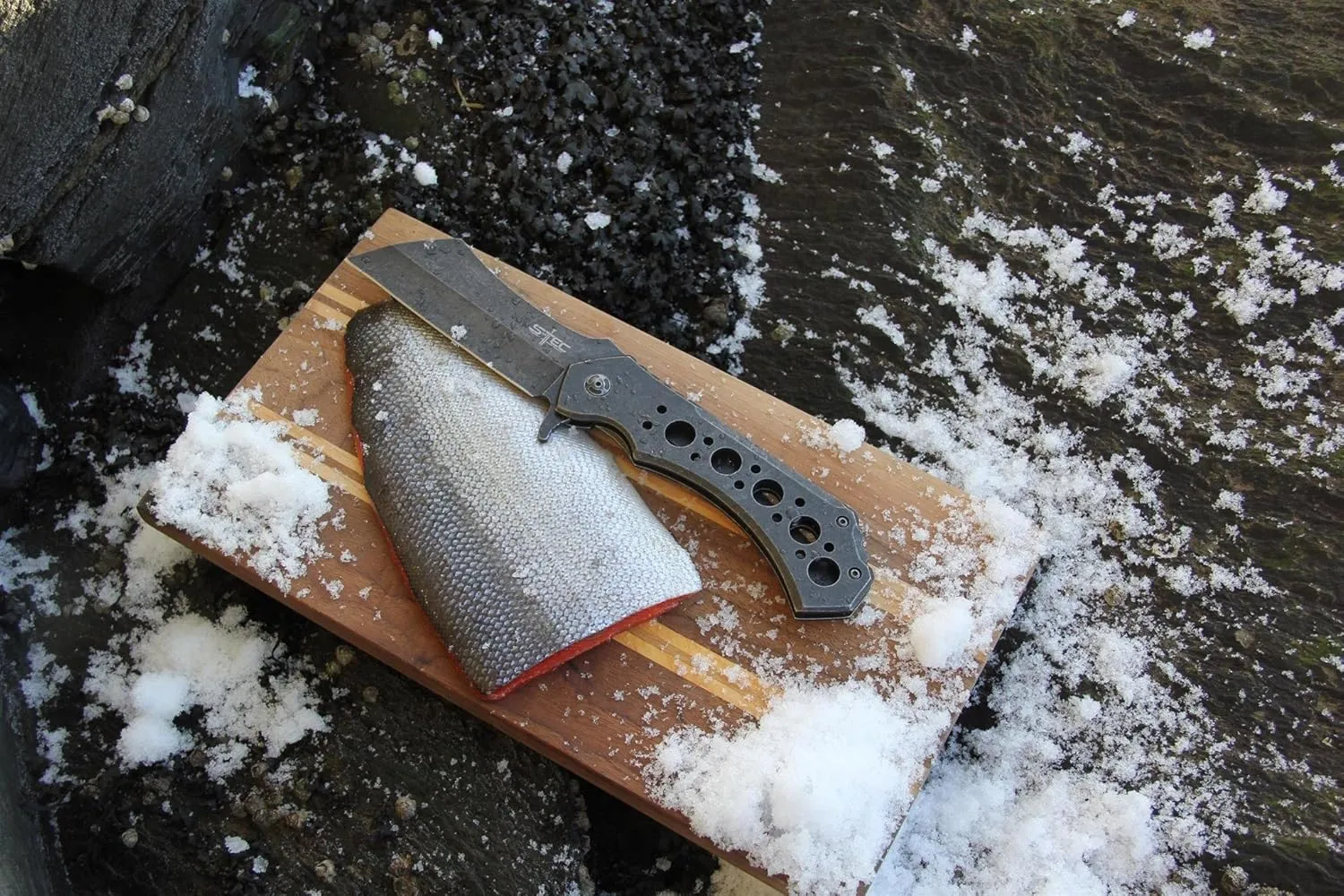 S-TEC 12-inch Rugged Chef Field Tactical Folding Cleaver (Stonewashed)
