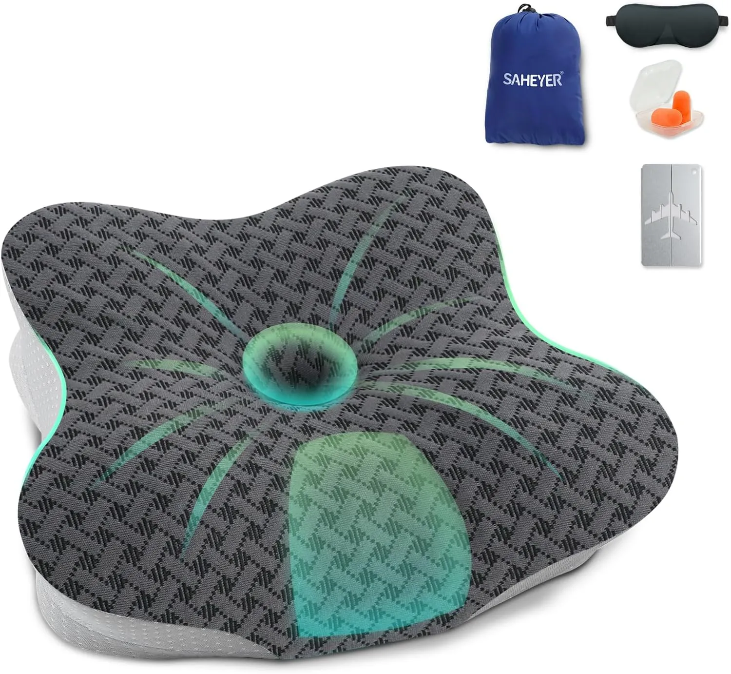 SAHEYER Memory Foam Travel Pillow, Small Camping Pillows for Sleeping, Neck Support Camping Gear Accessories - Travel Essentials for Sleeping, Backpacking Pillow, Hammock Pillow, Black