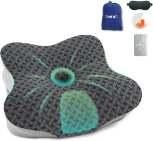 SAHEYER Memory Foam Travel Pillow, Small Camping Pillows for Sleeping, Neck Support Camping Gear Accessories - Travel Essentials for Sleeping, Backpacking Pillow, Hammock Pillow, Black