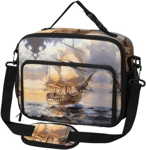 Sailing Ship With Masts Large Insulated Lunch Bag Reusable Lunch Cooler Bags Tote for Work Picnic Outdoor