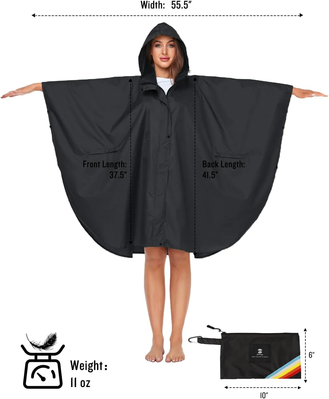 SaphiRose Unisex Rain Poncho Hooded Waterproof Raincoat for Adults Women