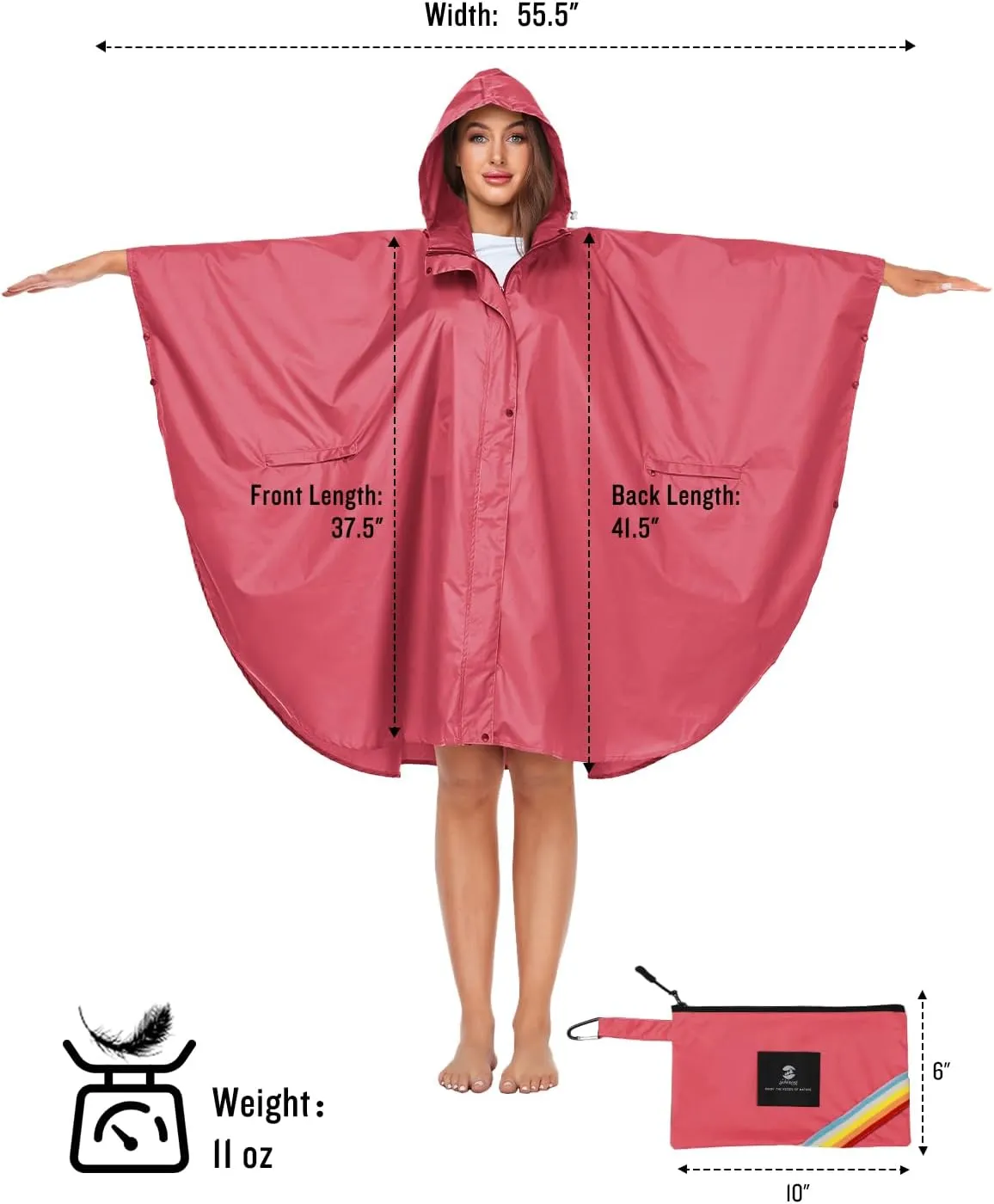 SaphiRose Unisex Rain Poncho Hooded Waterproof Raincoat for Adults Women