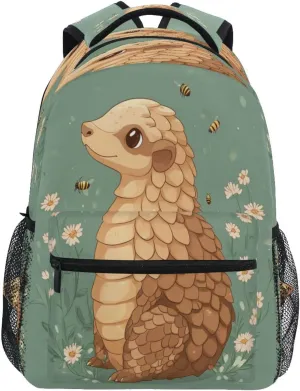 School Backpack for Unisex Adult Fashion Backpack With Water Bottle Pocket with Chest Strap for College Work Cute Pangolin Sage Green