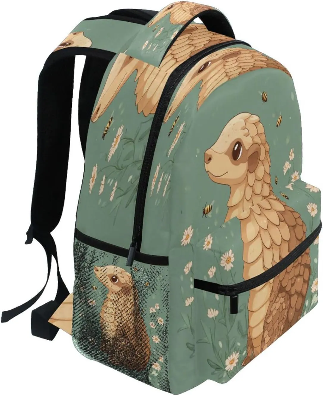 School Backpack for Unisex Adult Fashion Backpack With Water Bottle Pocket with Chest Strap for College Work Cute Pangolin Sage Green