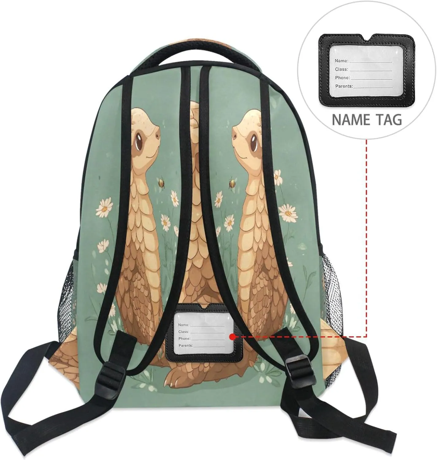 School Backpack for Unisex Adult Fashion Backpack With Water Bottle Pocket with Chest Strap for College Work Cute Pangolin Sage Green