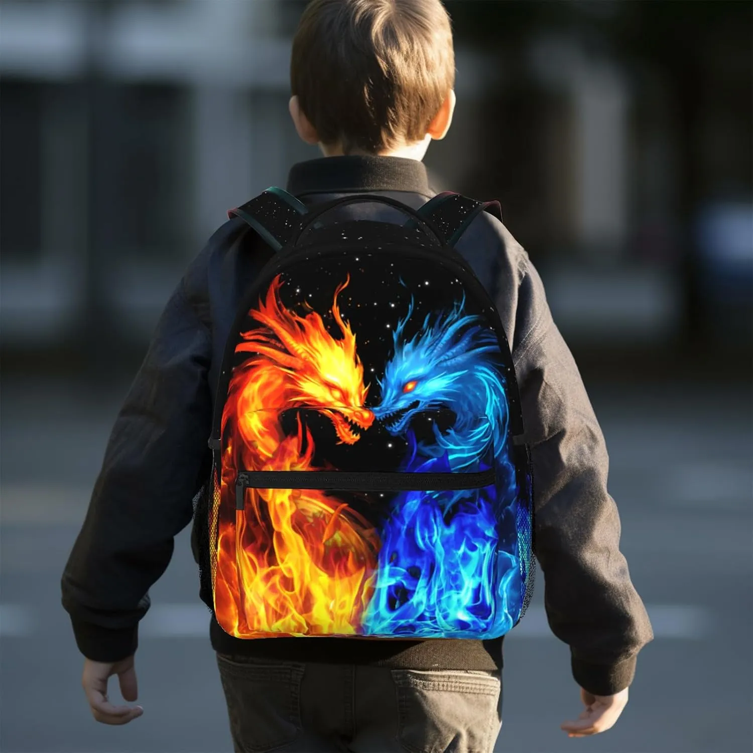 School Boys Backpack Ages 8-10 Abstract Dragon Backpack Fire Bookbag Water Resistant Bag Travel Hiking Camping Daypack For Kids Teens Boys Girls