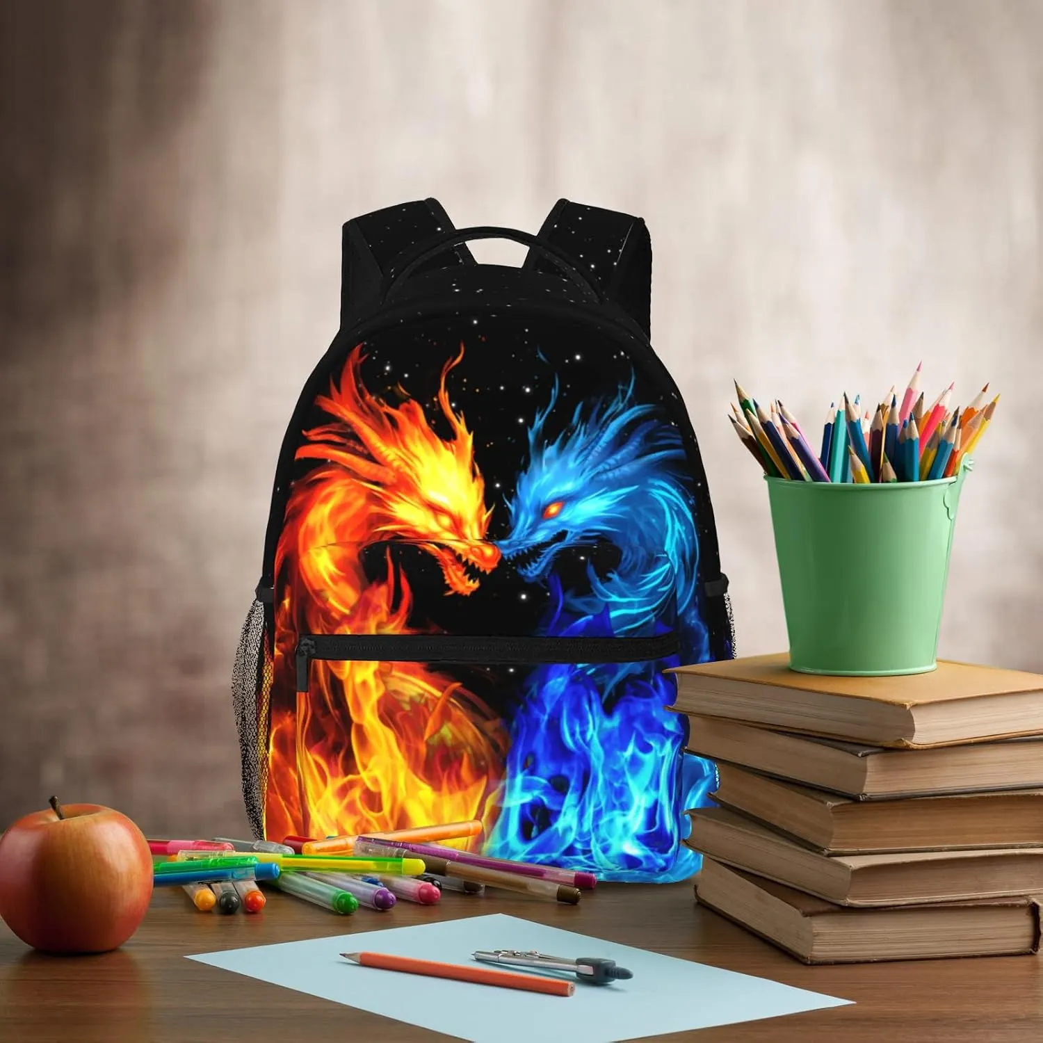 School Boys Backpack Ages 8-10 Abstract Dragon Backpack Fire Bookbag Water Resistant Bag Travel Hiking Camping Daypack For Kids Teens Boys Girls