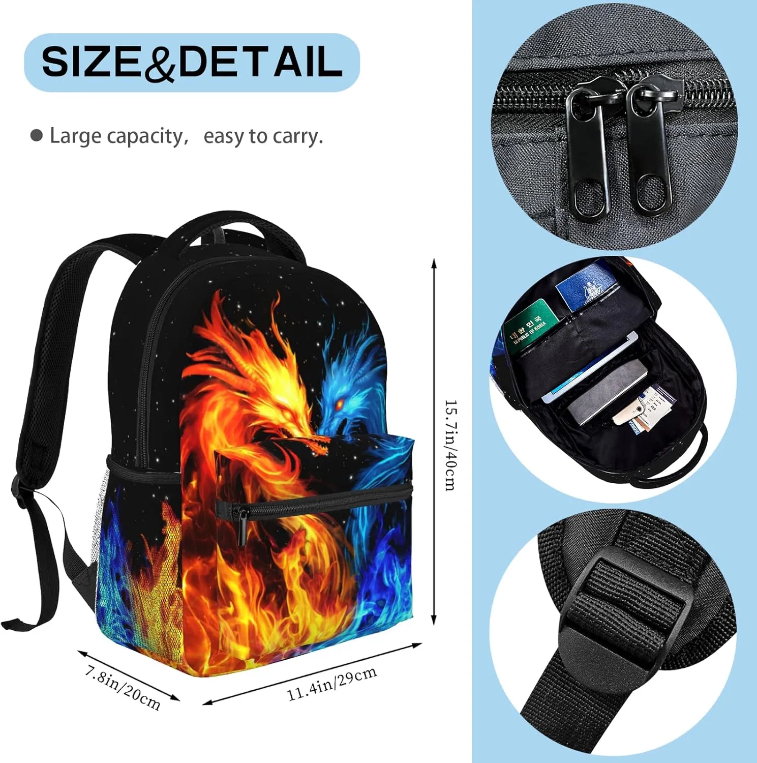School Boys Backpack Ages 8-10 Abstract Dragon Backpack Fire Bookbag Water Resistant Bag Travel Hiking Camping Daypack For Kids Teens Boys Girls