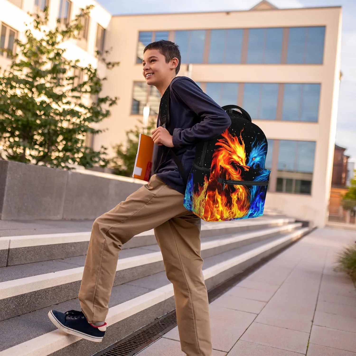 School Boys Backpack Ages 8-10 Abstract Dragon Backpack Fire Bookbag Water Resistant Bag Travel Hiking Camping Daypack For Kids Teens Boys Girls