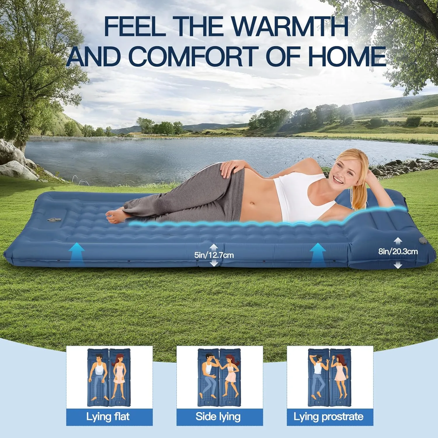 Self-Inflatable Sleeping Pad, 5" Ultra-Thick Sleeping Mattress with Pillow Built-in Foot Pump, Waterproof Camping Pad with Storage Bag, Easy Roll Up Portable Sleeping Mat for Tent,Car,Hiking