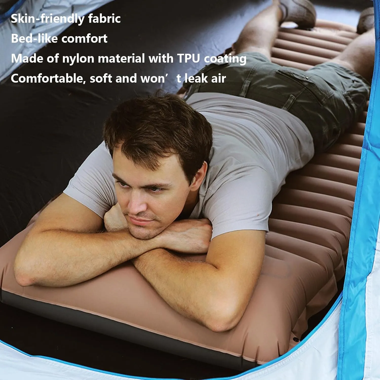 Set of 2 Sleeping Pad for Camping Ultralight Inflatable Sleeping Mat with Built-in Foot Pump and Pillow Lightweight Camping Mattress Pad for Car Camping Backpacking Tent and Hiking
