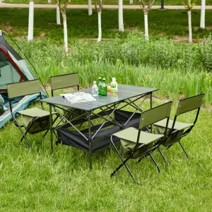 Set of 3, Folding Outdoor Table and Chair Set for Indoor, Outdoor Camping, Picnics, Beach,Backyard, BBQ, Party, Patio (Black4)