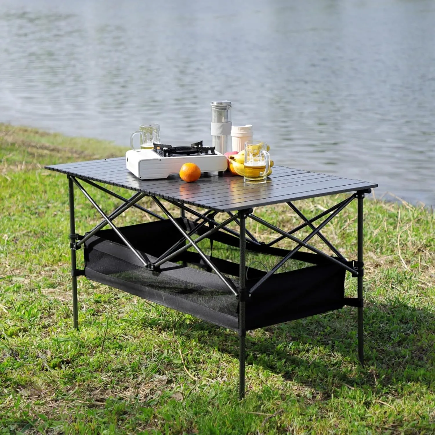 Set of 3, Folding Outdoor Table and Chair Set for Indoor, Outdoor Camping, Picnics, Beach,Backyard, BBQ, Party, Patio (Black4)