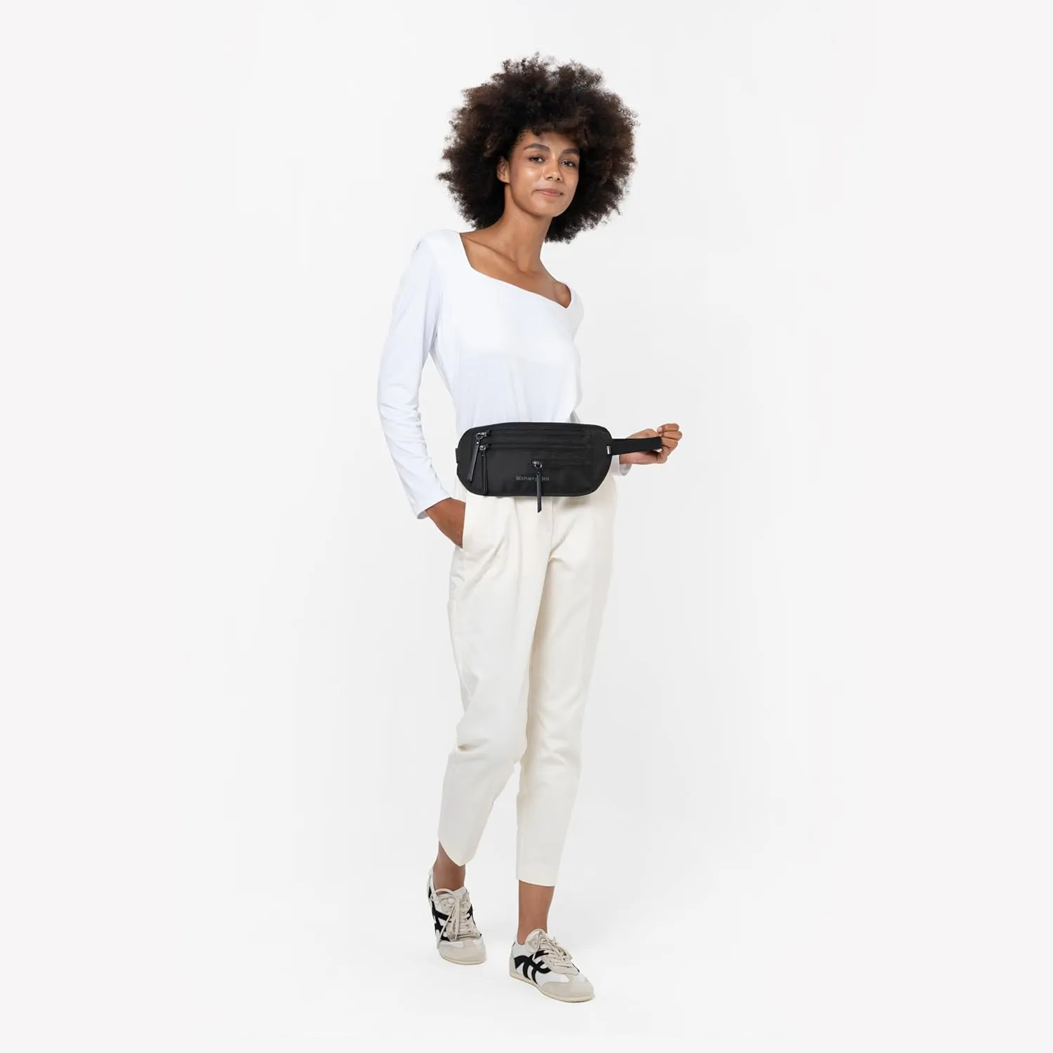 Sherpani Jett, Anti Theft Waist Pouch, Slim Money Belt Bag for Travel, Blocking Hidden Wallet Belt Bag, Secure Travel Pouch for Women, RFID Protection, Travel Gift for Women, Polyester (Carbon)