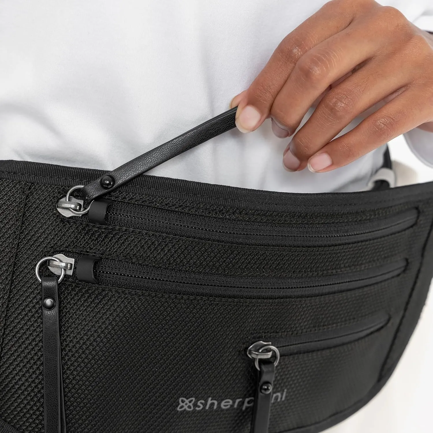 Sherpani Jett, Anti Theft Waist Pouch, Slim Money Belt Bag for Travel, Blocking Hidden Wallet Belt Bag, Secure Travel Pouch for Women, RFID Protection, Travel Gift for Women, Polyester (Carbon)