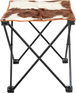 Shy Shy Let's Touch The Sky Vintage Hair-on Camping Stool, Portable Folding Stool for Outdoor Walking Hiking Fishing Camping Chair Foot Stool,Collapsible, Portable Footrest (Brown & White)