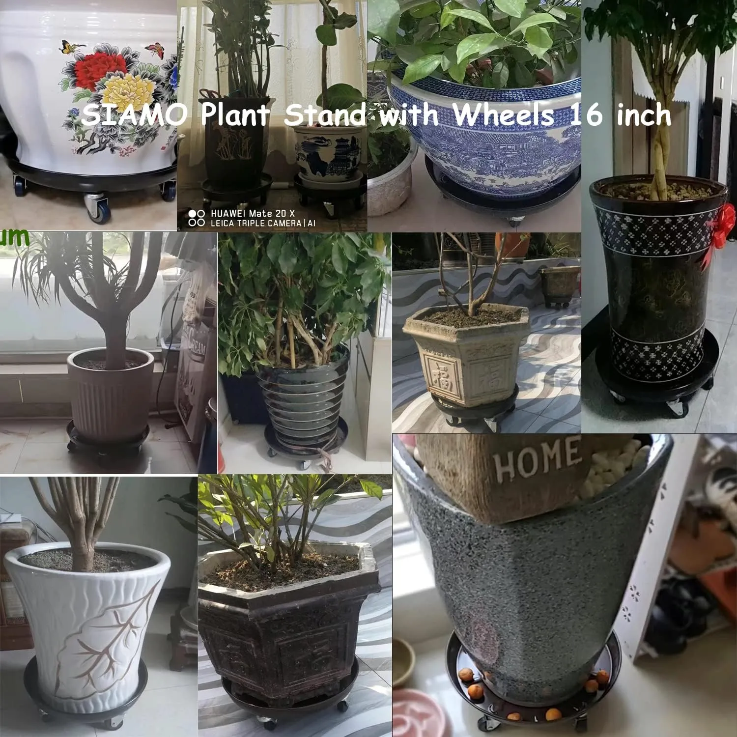 SIAMO Plant Caddies with Wheels Rolling Large Metal Heavy Duty Plant Stand with Wheels Moveable Planter Saucer Pot Mover Plant Dolly for Indoor Outdoor Use 12inches 3Pcs Black