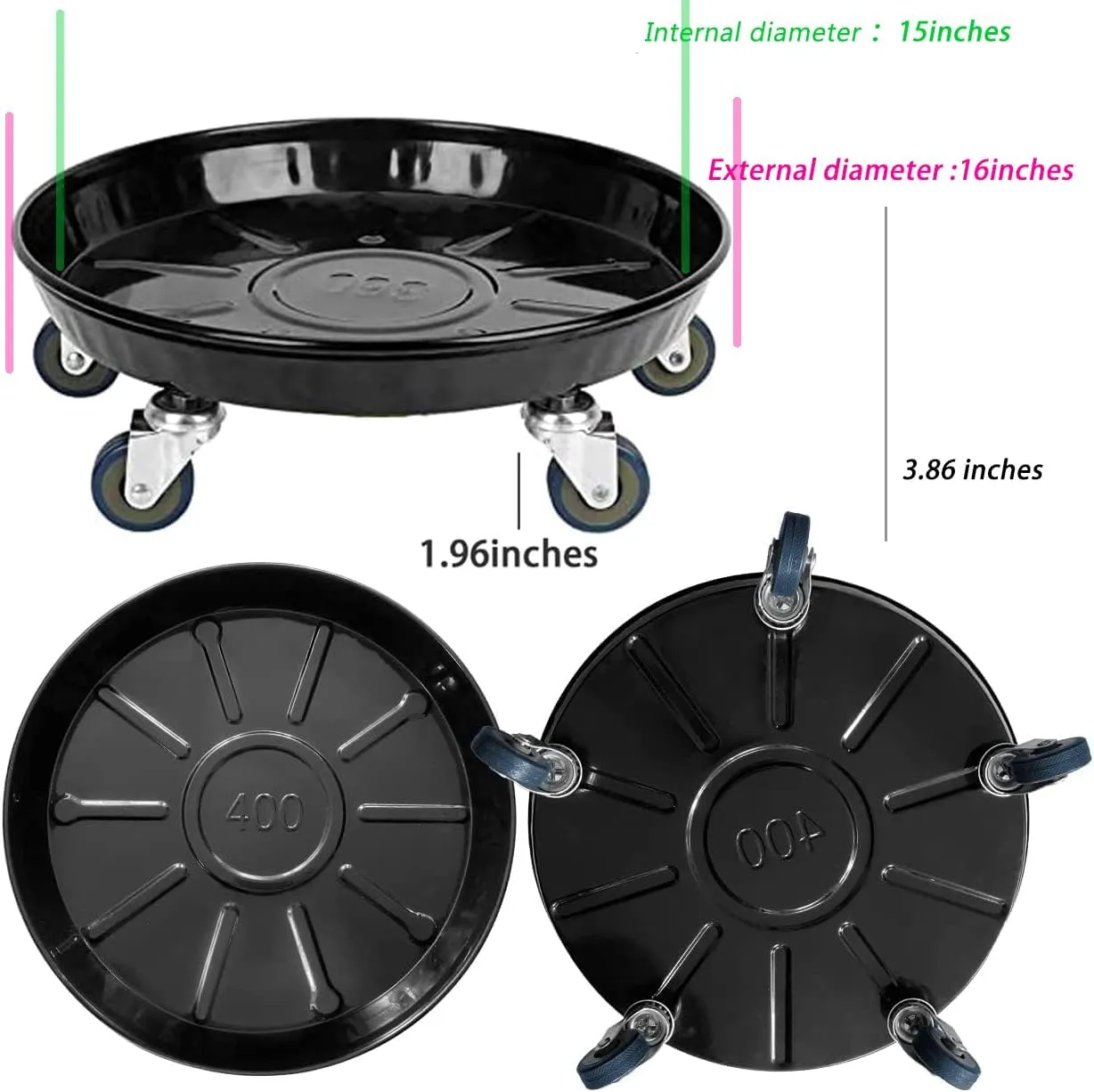 SIAMO Plant Caddies with Wheels Rolling Large Metal Heavy Duty Plant Stand with Wheels Moveable Planter Saucer Pot Mover Plant Dolly for Indoor Outdoor Use 16inches 2 Pcs Black