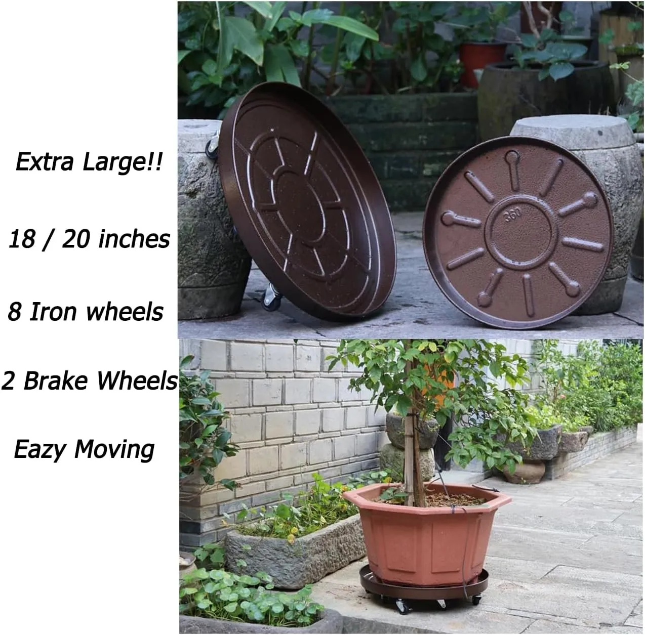 SIAMO Plant Caddy with Wheels Plant Dolly Rolling Large Metal Heavy Duty Plant Stand with Wheels Moveable Planter Saucer Pot Mover for Indoor Outdoor Use 20inches Copper
