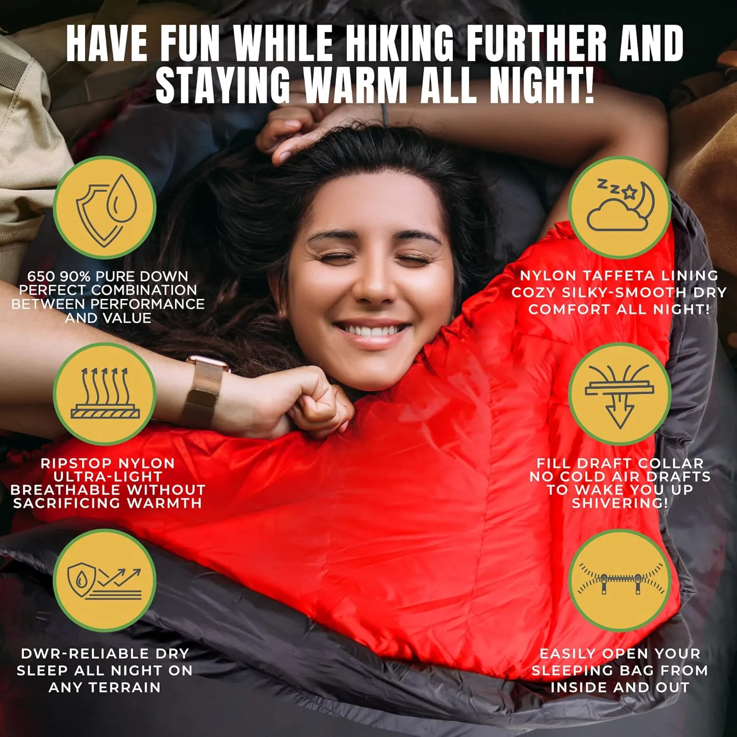 SIERRA RUCK 650 Down Sleeping Bag, Lightweight Pack for Hiking, Backpacking, Trekking and 4 Season Camping