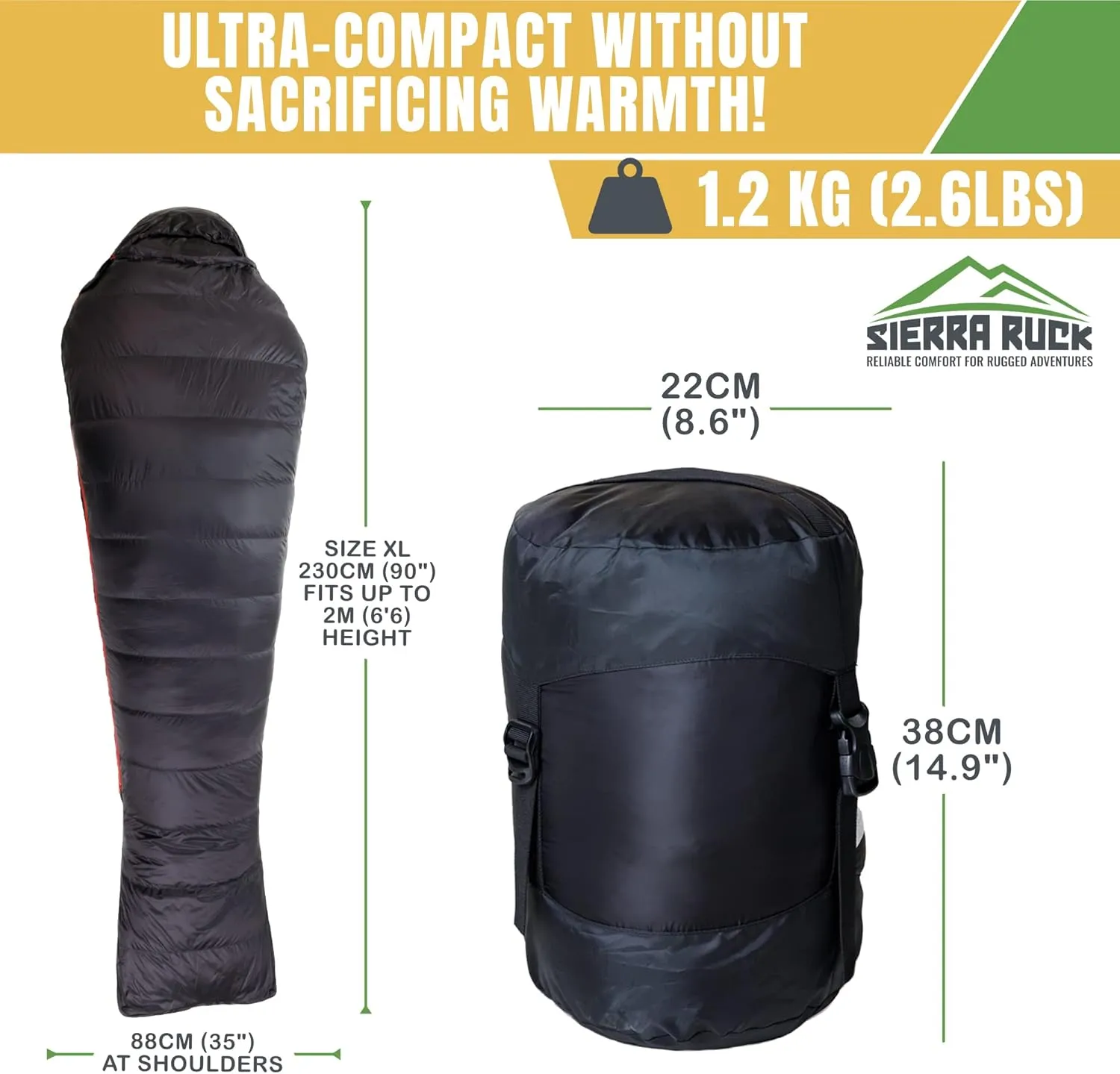 SIERRA RUCK 650 Down Sleeping Bag, Lightweight Pack for Hiking, Backpacking, Trekking and 4 Season Camping