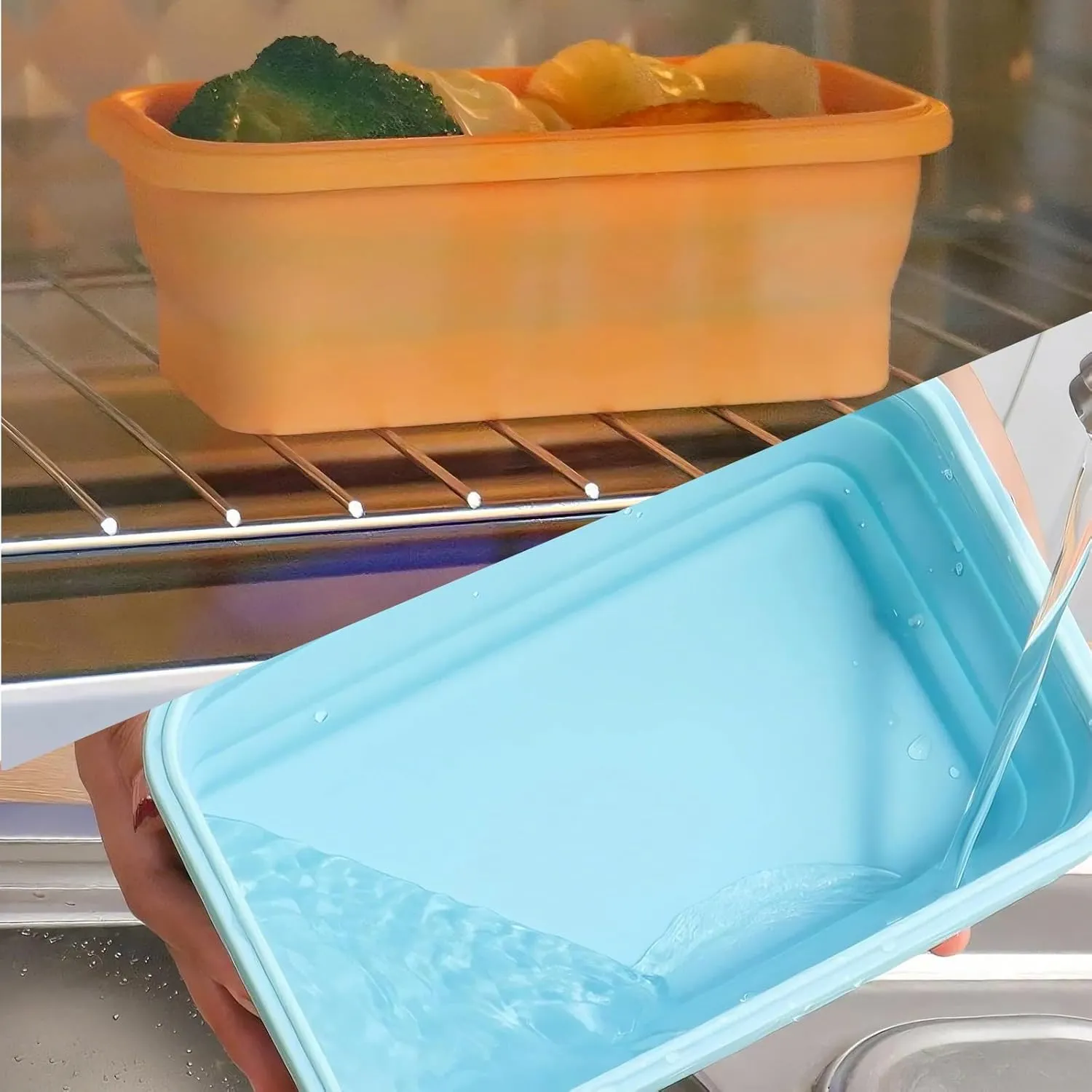 Silicone Lunch Box Outdoor Portable Folding Lunch Box Four-piece Set Microwaveable Lunch Box(H-2)