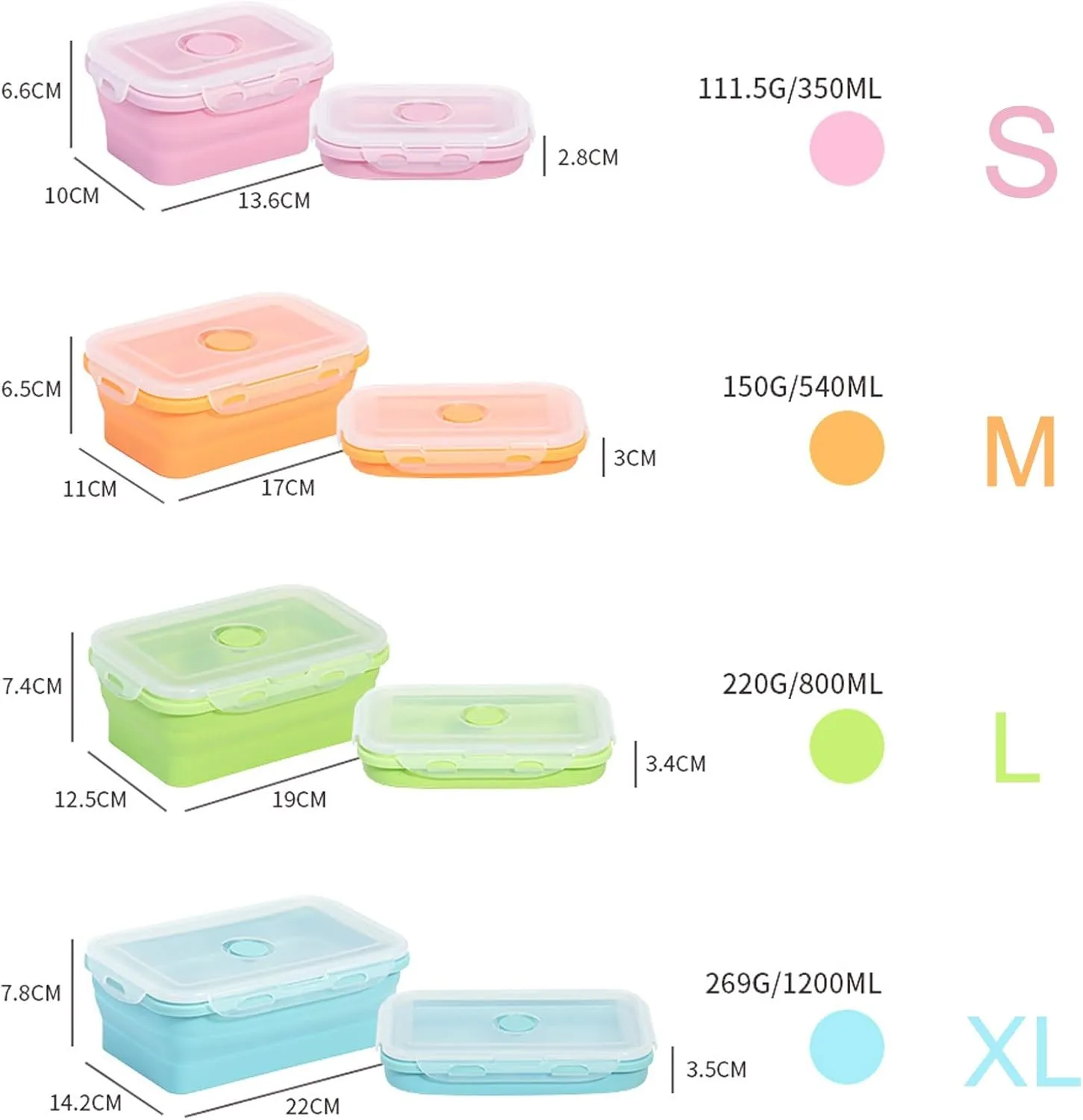 Silicone Lunch Box Outdoor Portable Folding Lunch Box Four-piece Set Microwaveable Lunch Box(H-2)