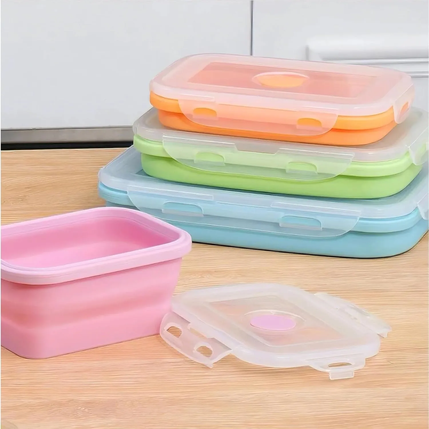 Silicone Lunch Box Outdoor Portable Folding Lunch Box Four-piece Set Microwaveable Lunch Box(H-2)