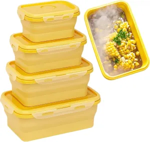 Silicone Lunch Box Outdoor Portable Folding Lunch Box Four-piece Set Microwaveable Lunch Box(H-2)