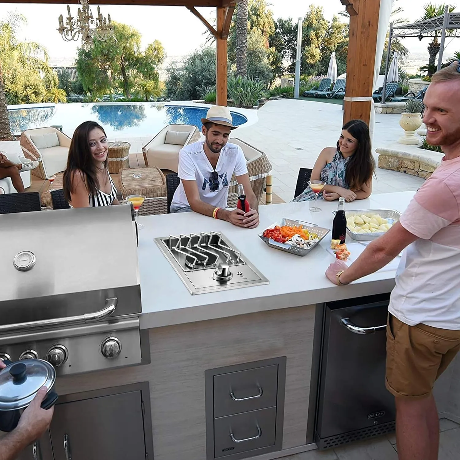 Single Grilling Side Burners for Outdoor Grill, 15,000BTU Natural Gas Side Burner, Sturdy 304 Stainless Steel, with Liquid Propane Kit, Drop-in Side Burner for Outdoor Kitchen BBQ Island