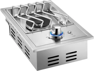Single Grilling Side Burners for Outdoor Grill, 15,000BTU Natural Gas Side Burner, Sturdy 304 Stainless Steel, with Liquid Propane Kit, Drop-in Side Burner for Outdoor Kitchen BBQ Island