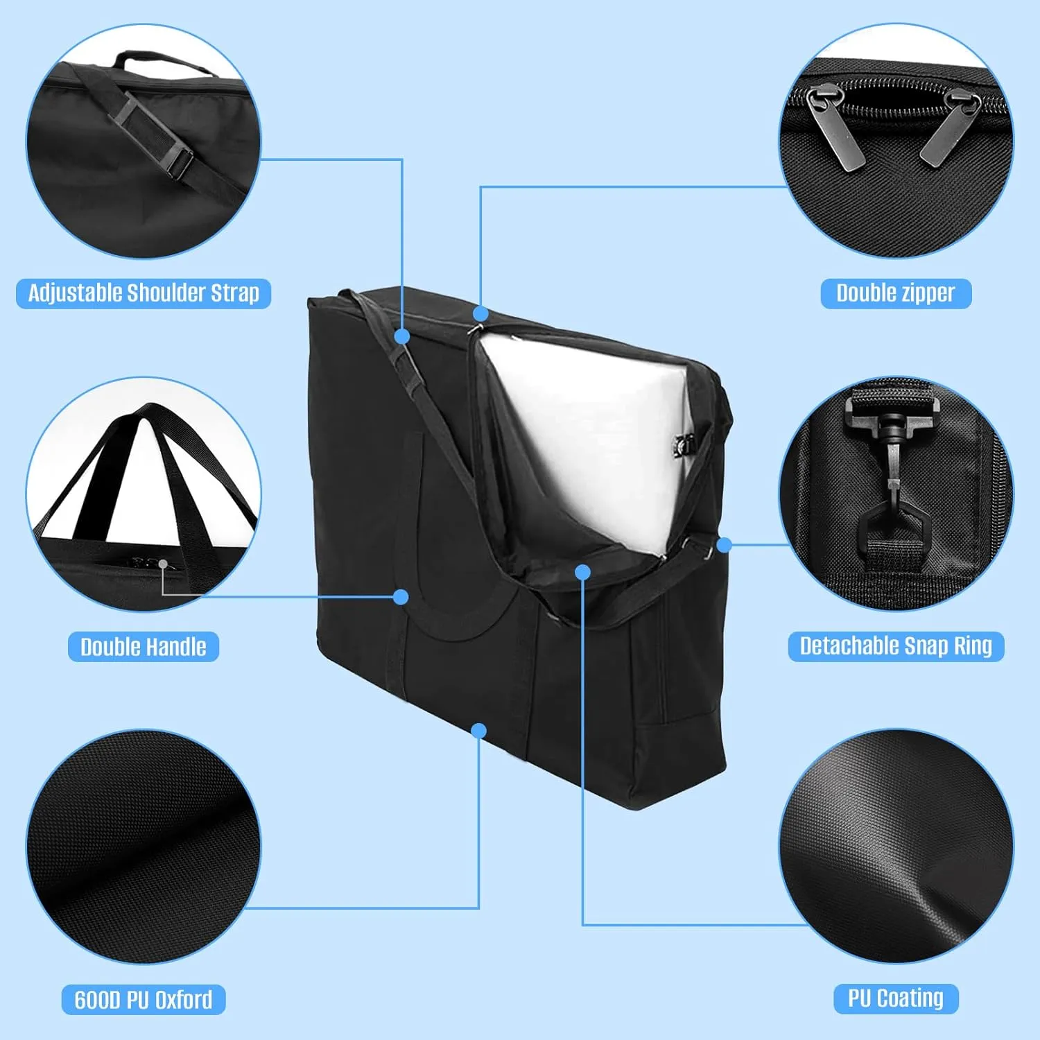 SIRUITON Folding Table Storage Bag, Portable 600D WaterProof Carry Bag for Folding Picnic/Camp Tables with Reinforcing Plate & Shoulder Strap, 48"D x 30"W x4.5"H Fits 8FT Folding Tables（bag only）
