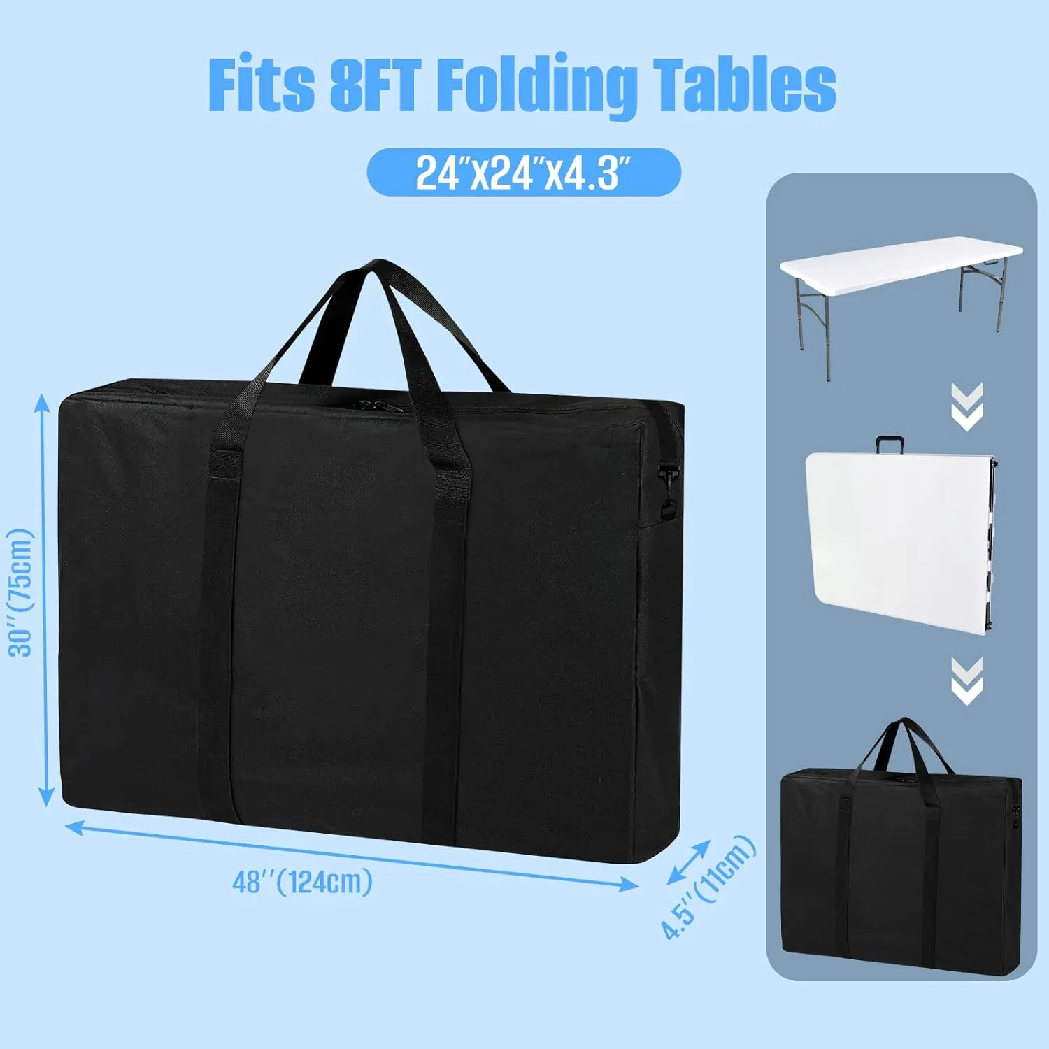 SIRUITON Folding Table Storage Bag, Portable 600D WaterProof Carry Bag for Folding Picnic/Camp Tables with Reinforcing Plate & Shoulder Strap, 48"D x 30"W x4.5"H Fits 8FT Folding Tables（bag only）