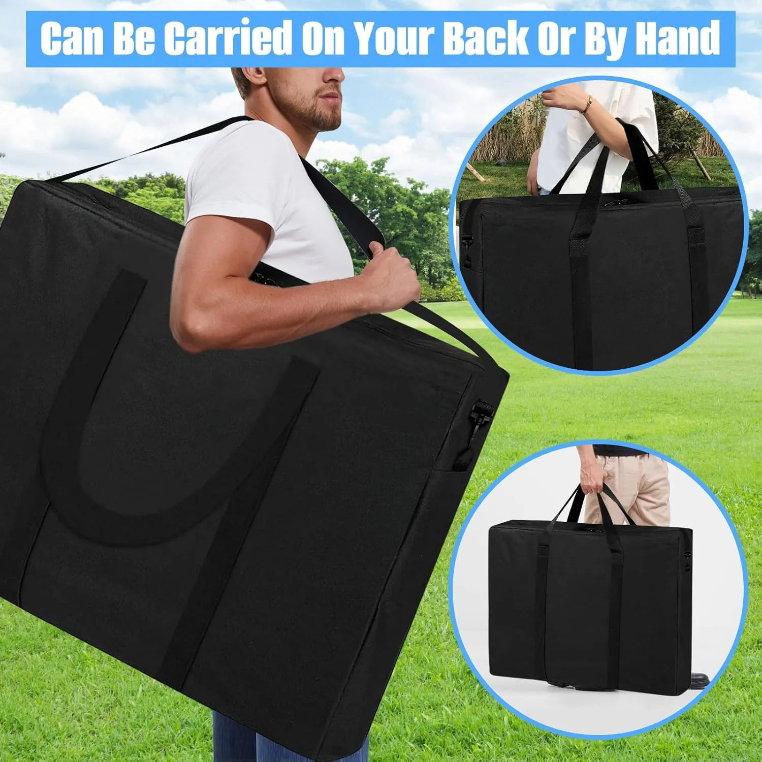 SIRUITON Folding Table Storage Bag, Portable 600D WaterProof Carry Bag for Folding Picnic/Camp Tables with Reinforcing Plate & Shoulder Strap, 48"D x 30"W x4.5"H Fits 8FT Folding Tables（bag only）