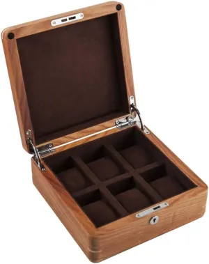 Six-Position, Jewelry Display Box, Mechanical Watch Collection Box, Made of Pure Solid Wood, with Lock, Removable Table Pillow (Dark Brown Interior)