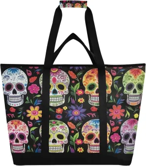Skeleton Reusable Insulated Cooler Bag with Ice Pack Compartment - Large 47L Waterproof Thermal Grocery Tote for Picnic Beach Camping Lunch Storage