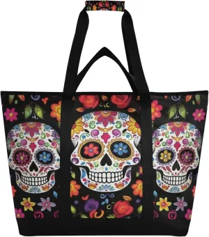 Skeleton Reusable Insulated Cooler Bag with Ice Pack Compartment - Large 47L Waterproof Thermal Grocery Tote for Picnic Beach Camping Lunch Storage