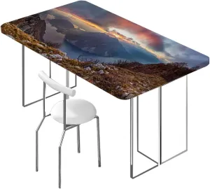Slate Blue Orange Fitted Tablecloth Mountain Range with Creek Art Picnic Fitted Tablecloth Rectangle Table Cover Aerial View Fits up 5 Foot Tables