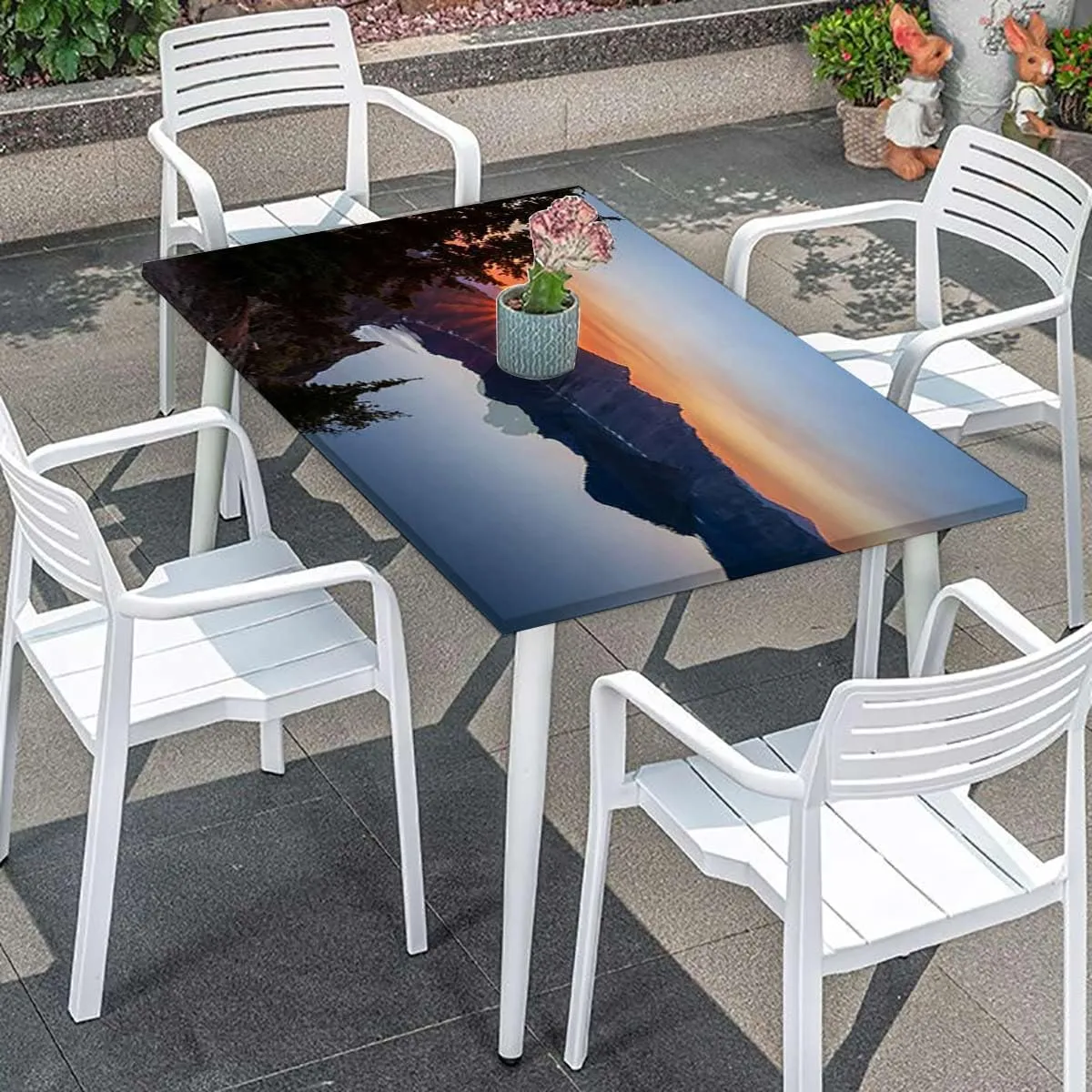Slate Blue Orange Rectangle Tablecloth, Mountain Range with Creek Art Rectangle Table Cover for Outdoor Picnic Camping Parties Aerial View Fits up 5 Foot Tables